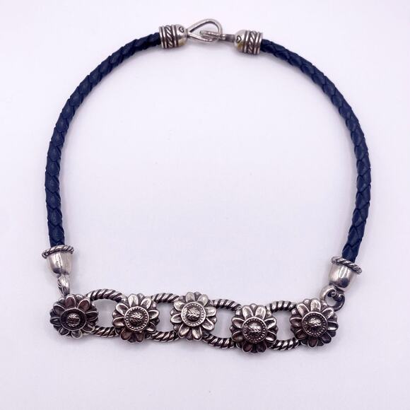 Vintage Brighton Leather Cord Necklace With Daisy Flowers - Picture 1 of 7